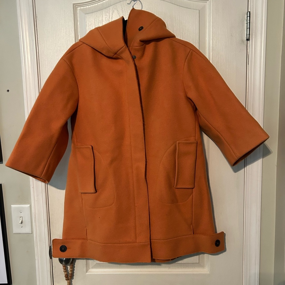 Jill Sander Orange Hooded Wool Coat